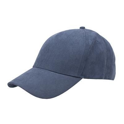Picture of 100% HEAVY WASHED POLYESTER SUEDE 5 PANEL CAP with Brass Buckle Adjuster in Navy.