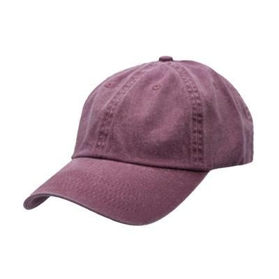 Picture of 100% COTTON PIGMENT DYED, WORN LOOK 6 PANEL UNSTRUCTED CAP with Brass Buckle in Maroon.