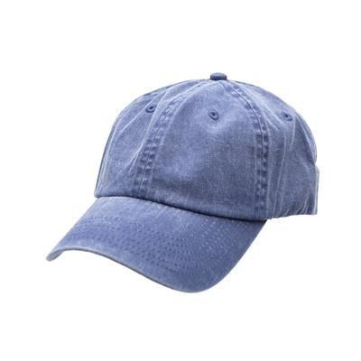 Picture of 100% COTTON PIGMENT DYED, WORN LOOK 6 PANEL UNSTRUCTED CAP with Brass Buckle in Navy.