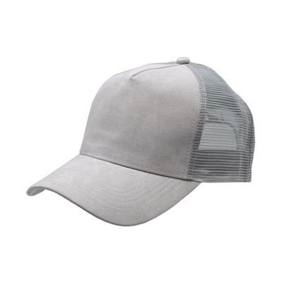 Picture of 100% POLYESTER SUEDE FRONTED 5 PANEL TRUCKER CAP with Mesh Back & Plastic Snap Adjuster in Grey