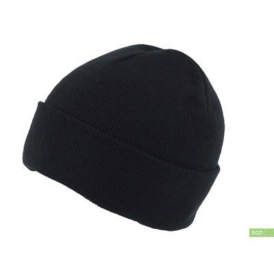 Picture of 100% RECYCLED POLYESTER KNITTED BEANIE with Turn-Up in Black