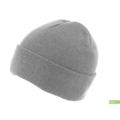 Picture of 100% RECYCLED POLYESTER KNITTED BEANIE HAT with Turn-Up in Grey.