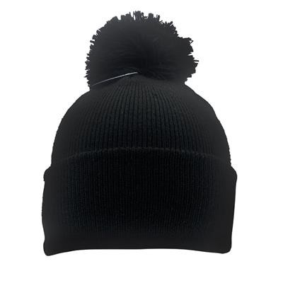 Picture of POLYLANA KNITTED BOBBLE BEANIE WITH TURN UP in Black.