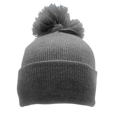 Picture of POLYLANA KNITTED BOBBLE BEANIE WITH TURN UP in Grey.