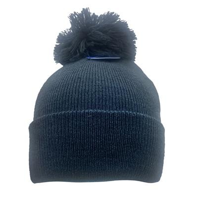 Picture of POLYLANA KNITTED BOBBLE BEANIE WITH TURN UP in Navy.