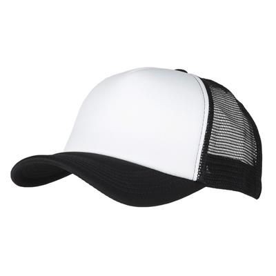 Picture of 100% POLYESTER FOAM FRONTED MESH BACK TRUCKER HAT in Black-white.