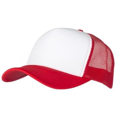 Picture of 100% POLYESTER FOAM FRONTED MESH BACK TRUCKER HAT in Red-white.