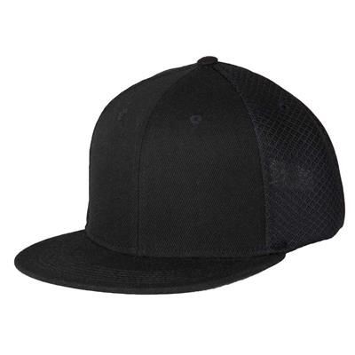 Picture of 6 PANEL SNEAKER MESH FLATPEAK SNAPBACK CAP in Black.
