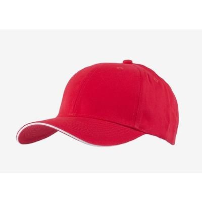 Picture of FULLY COVERED 6 PANEL BASEBALL CAP in Red & White.