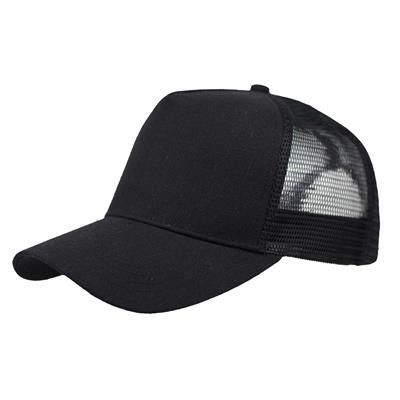 Picture of LINEN FRONTED 5 PANEL STRUCTURED TRUCKER BASEBALL CAP in Black.