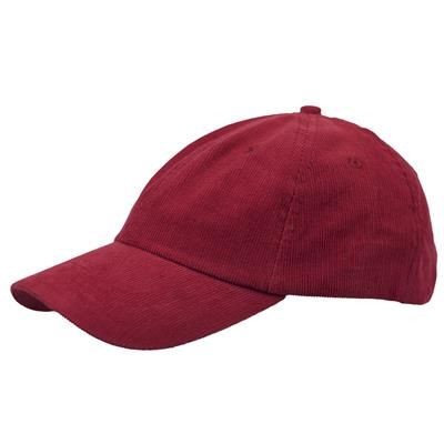 Picture of POLY-COTTON CORD 6 PANEL UNSTRUCTURED BASEBALL CAP in Maroon.