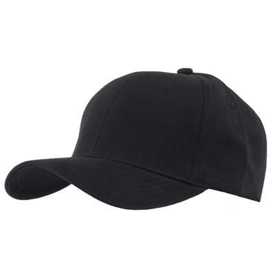 Picture of EXTRA HEAVY BRUSHED COTTON 6 PANEL BASEBALL CAP in Black.