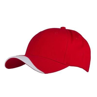 Picture of 6 PANEL 100% BRUSHED COTTON CAP in Red-white.