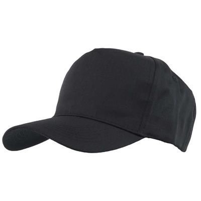 Picture of FULLY COVERED 5 PANEL BASEBALL CAP in Black.