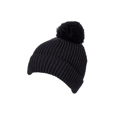 Picture of 100% LOOSE KNIT ACRYLIC RIBBED BOBBLE BEANIE HAT in Black with Turn-up