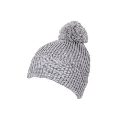 Picture of 100% LOOSE KNIT ACRYLIC RIBBED BOBBLE BEANIE HAT in Grey with Turn-up