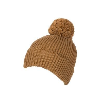 Picture of 100% LOOSE KNIT ACRYLIC RIBBED BOBBLE BEANIE HAT in Khaki with Turn-up