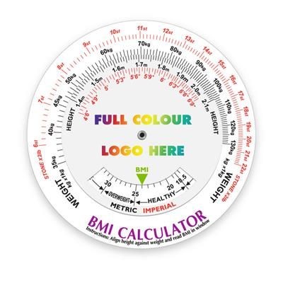 Picture of BODY MASS INDEX ROUND DISC CALCULATOR in White Metric & Imperial Can be Customised to Suit Applicati