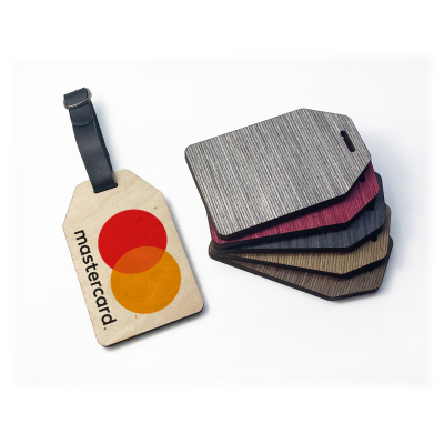 Picture of WOOD PLY LUGGAGE TAG - DESIGN 1 - with Black Leatherette Buckle Strap