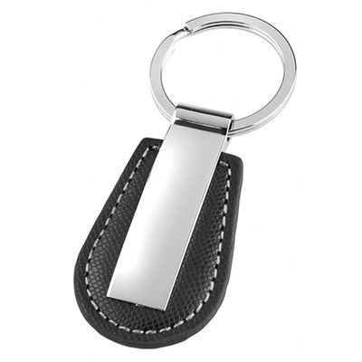 Picture of BLACK LEATHERETTE KEYRING with Shiny Metal Plate.