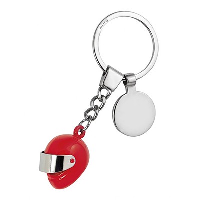 Picture of RED CRASH HELMET KEYRING CHAIN with Engraveable Round Disc.