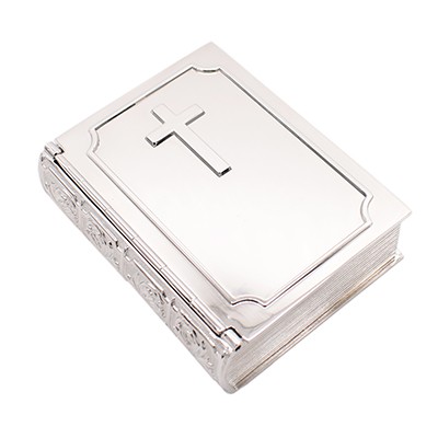 Picture of BIBLE THEMED TRINKET BOX SILVER FINISH with Cross Design