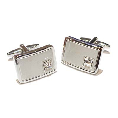 Picture of SILVER BRUSHED RECTANGULAR CUFF LINKS with Crystal.