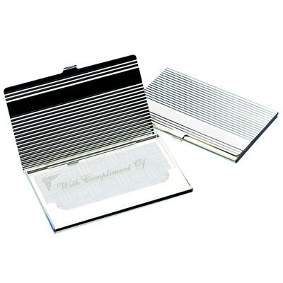 Picture of RIBBED SILVER PLATED METAL BUSINESS CARD OR CREDIT CARD CASE