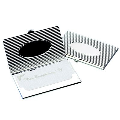 Picture of OVAL SILVER PLATED METAL BUSINESS CARD OR CREDIT CARD CASE.