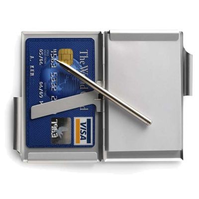 Picture of ALUMINIUM SILVER METAL POCKET NOTE BOOK & PEN.