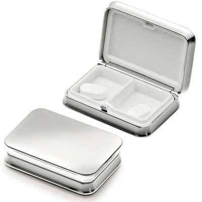 Picture of SMOOTH METAL RECTANGULAR PILL BOX in Silver with Two Compartments