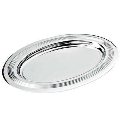 Picture of OVAL METAL TRAY in Silver with Decorated Rim.