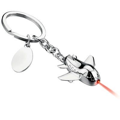 Picture of METAL AEROPLANE KEYRING in Silver with Red LED Light.