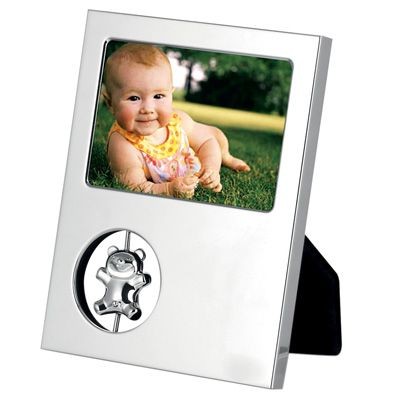 Picture of METAL PHOTO FRAME in Silver with Teddy Bear.