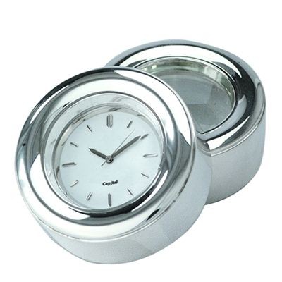 Picture of DUO METAL DESK CLOCK with Magnifier in Silver.