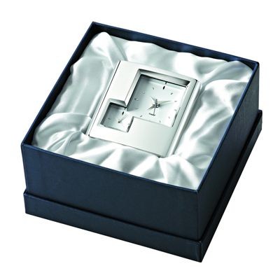 Picture of SPACE DOUBLE TIME METAL DESK ALARM CLOCK in Silver.