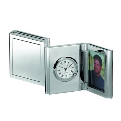 Picture of MEMORIES METAL DESK CLOCK & PHOTO FRAME in Silver