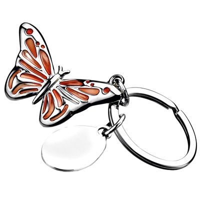 Picture of ORANGE METAL BUTTERFLY KEYRING in Silver.
