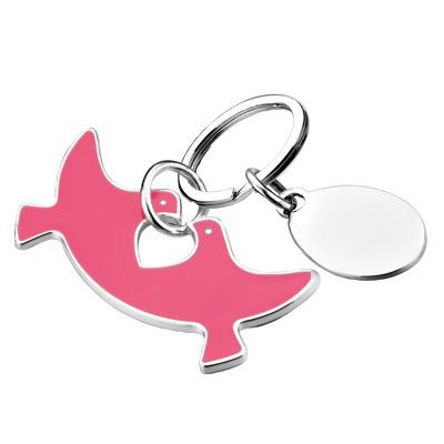 Picture of PINK DOVES METAL KEYRING in Silver.