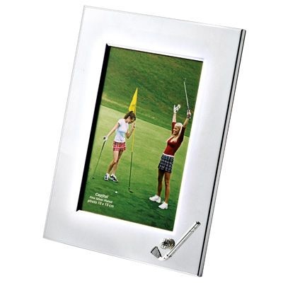 Picture of METAL GOLF PHOTO FRAME in Silver with Wood Back.