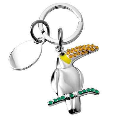 Picture of METAL PARROT KEYRING in Silver with Colour Crystals.