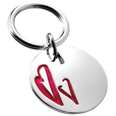 Picture of ROUND METAL KEYRING in Silver with Red Hearts.