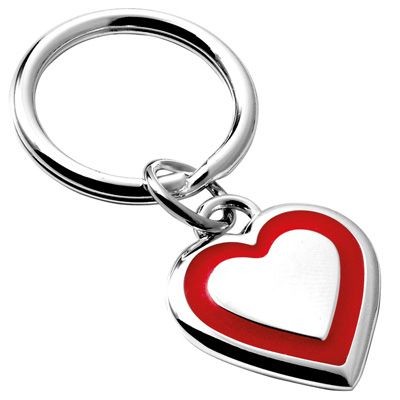 Picture of RED METAL HEART KEYRING in Silver.