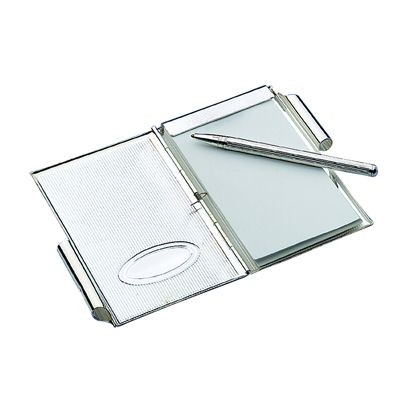 Picture of OVAL METAL POCKET NOTE PAD HOLDER in Silver.