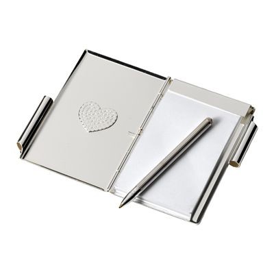 Picture of HEART METAL POCKET MEMO PAD HOLDER in Silver.