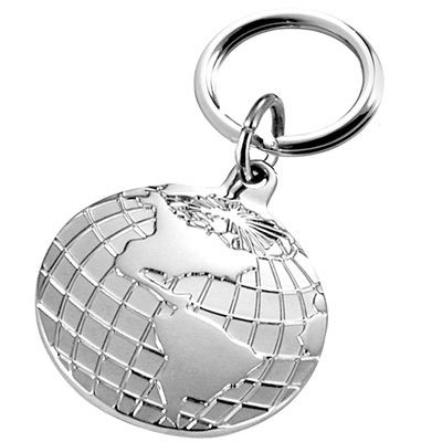 Picture of METAL GLOBE KEYRING in Silver with Round 32mm Ring.