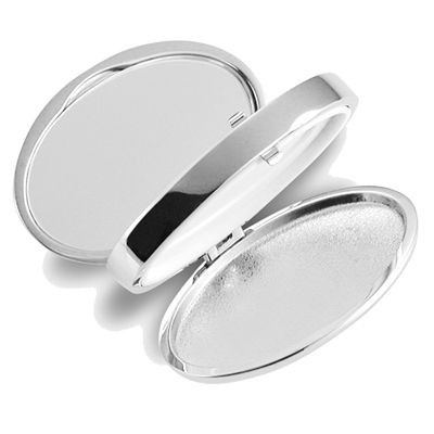Picture of OVAL METAL PILL BOX HOLDER & MIRROR in Silver.
