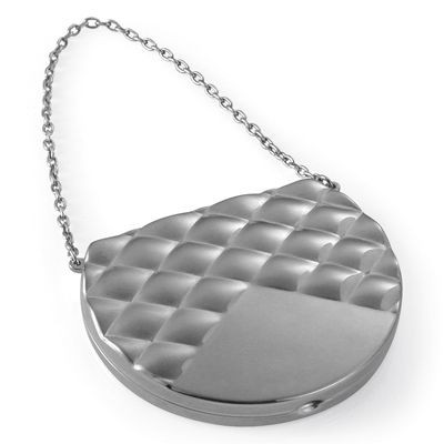 Picture of HANDBAG SHAPE METAL LADIES COMPACT MIRROR with Chain in Silver.