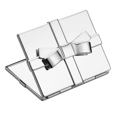 Picture of RECTANGULAR METAL LADIES COMPACT MIRROR with Bow in Silver.