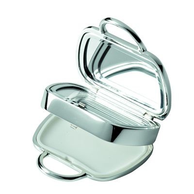 Picture of HANDBAG SHAPE METAL PILL BOX with Mirror in Silver.
